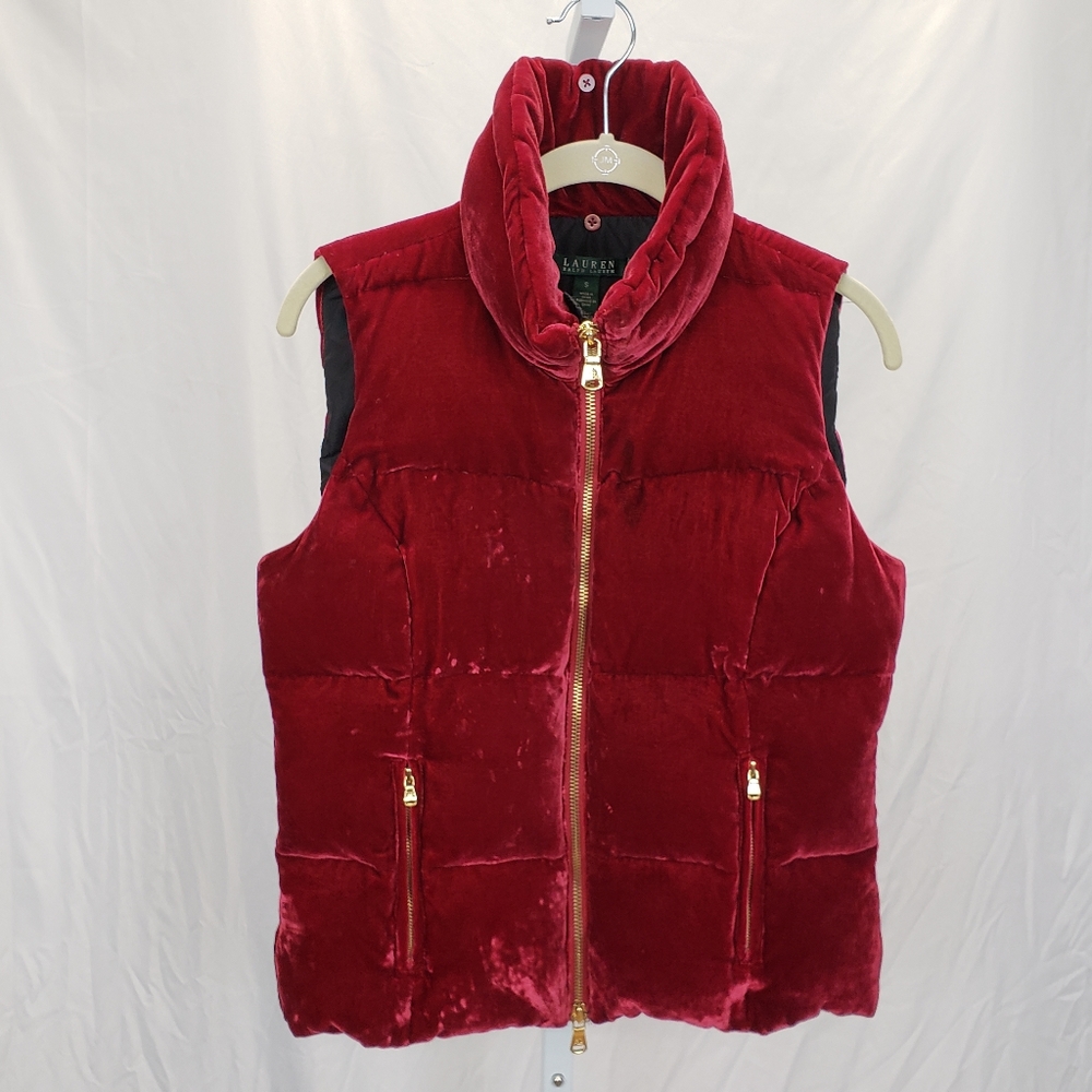 Ralpha Lauren Velvet Puffer Vest Red size small
